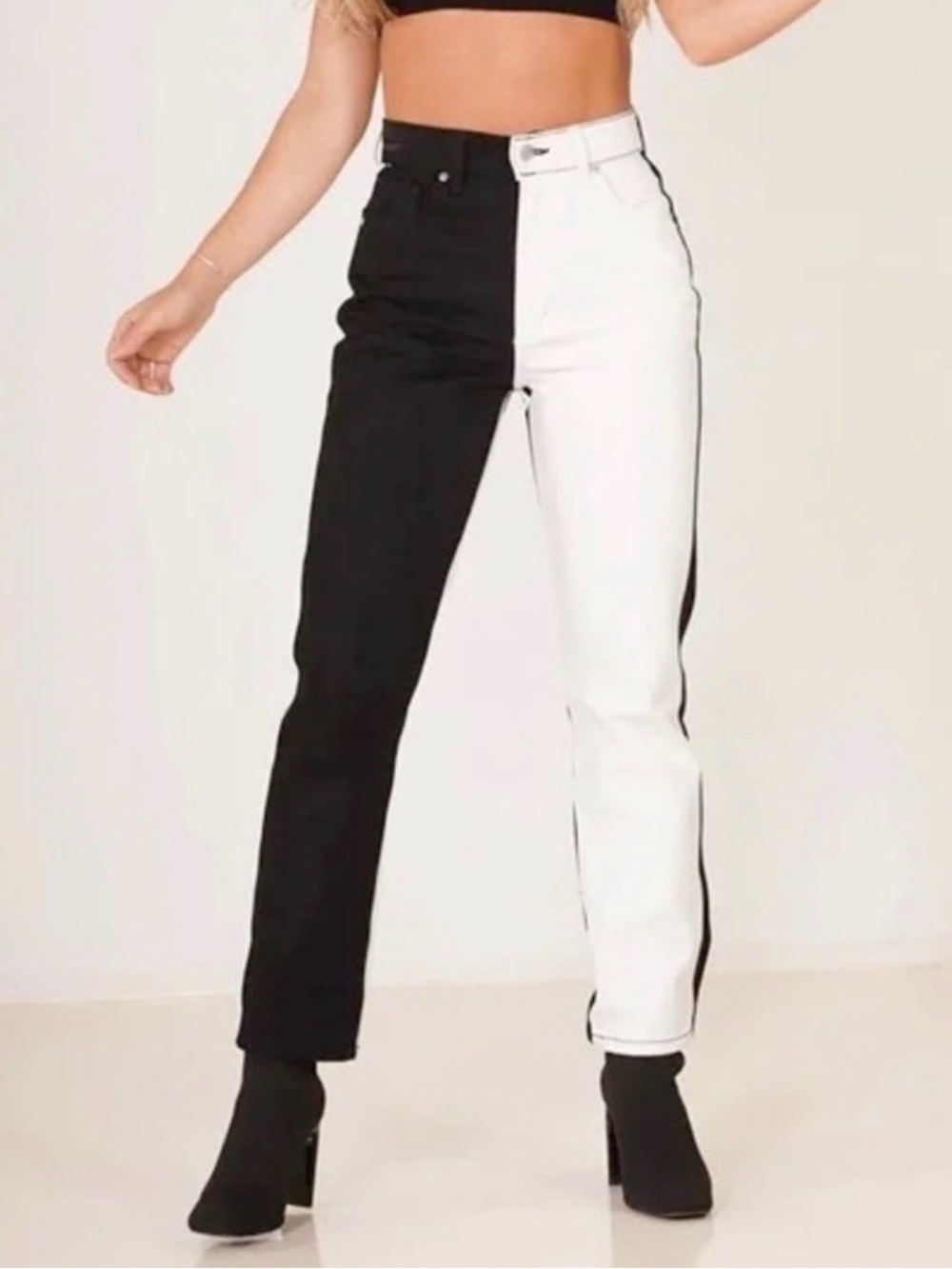 REVICE Black & White Straight Leg Jeans
